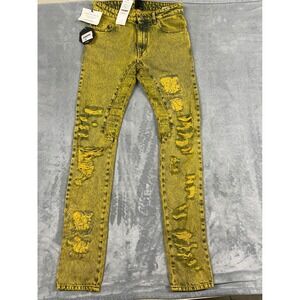 Rock‎ the Casbah Alchemist Acid Ringo Skinny Jeans Yellow Distressed Mens 30 NEW